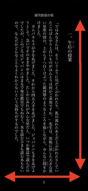 縦書き＋ページめくりの場合に視線が動く範囲
